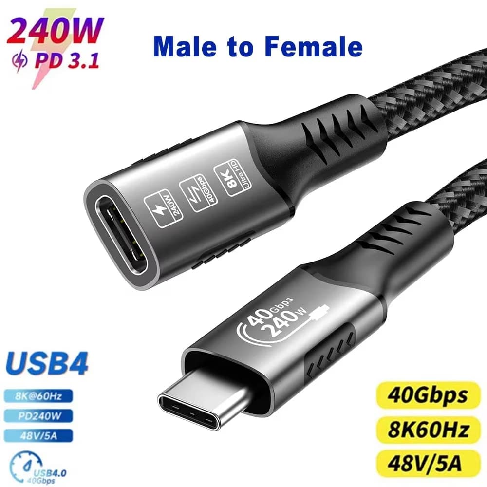 8K Type-C Extension Cable USB-C Extender Compatible For Thunderbolt 4/3 USB4.0 Fast Charging Suitable for MacBook Laptop Samsung
