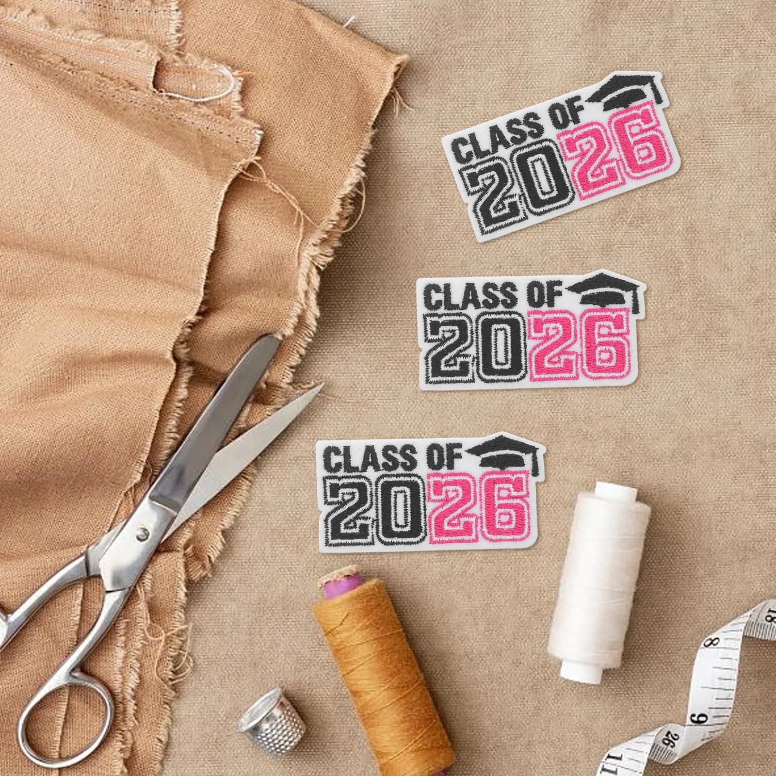 8Pcs Class of 2026 Graduation Iron on Patches Embroidered Grad Cap Applique for Jeans Jackets Hats Backpacks DIY Decorative