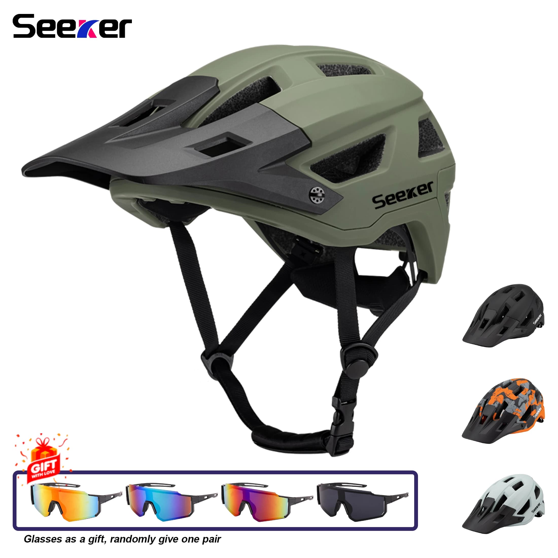 Bicycle Helmet Seeker Mountain Bike Helmet for Adults with Tent Hat Riding Helmet MTB Large Road Bike Helmets for Men and Women