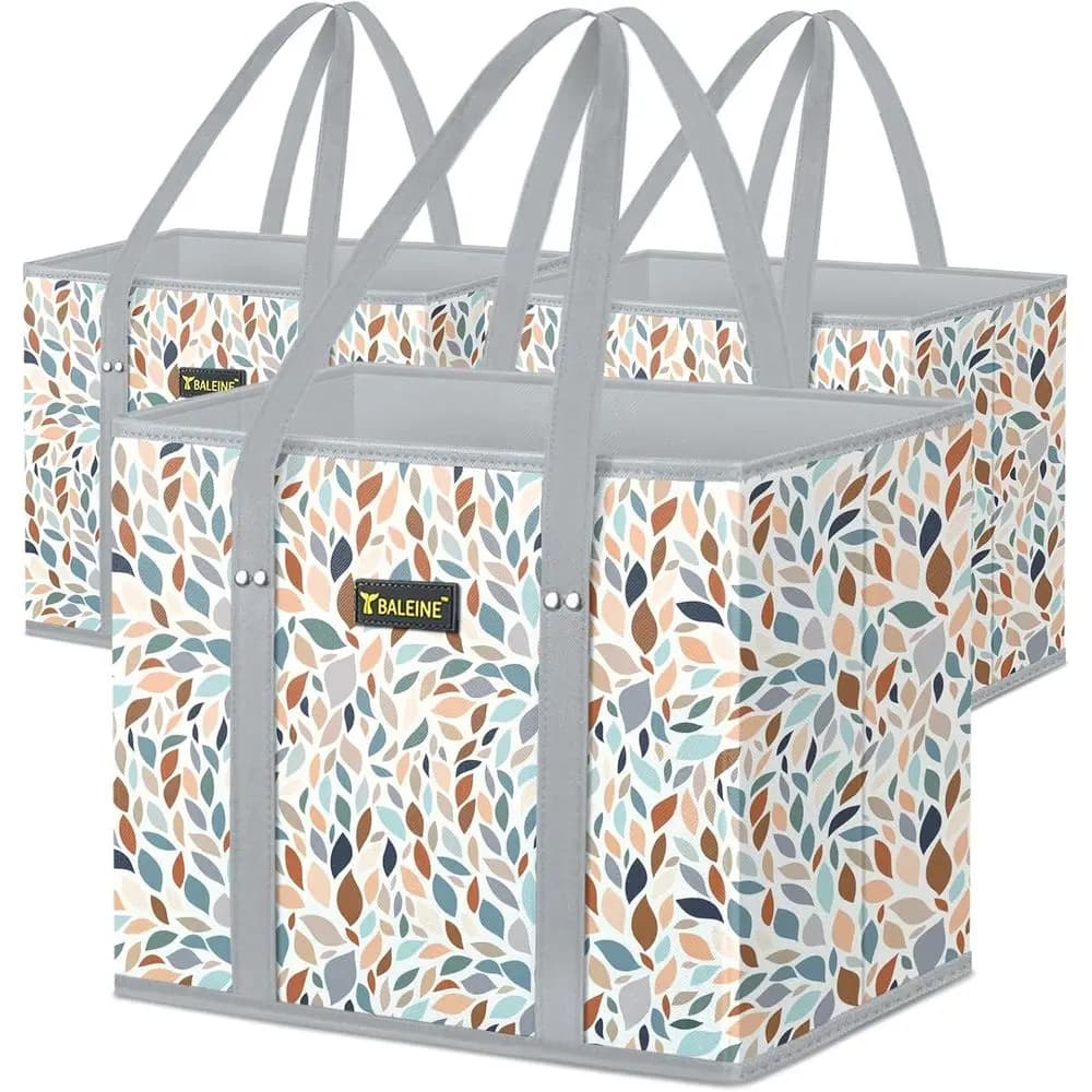 BALEINE Confezione da 3 borse riutilizzabili per la spesa, borse pieghevoli per la spesa o per prodotti alimentari con fondo e manici rinforzati (Mosaico)