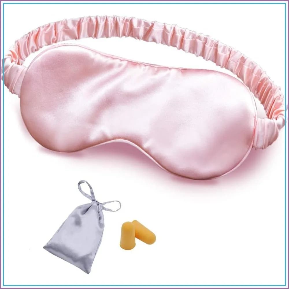 100% Mulberry Silk Sleep Mask, Double Layer Filling, Elastic Strap, Soft Eye Cover for Travel & Nap, with Bag & Ear Plugs