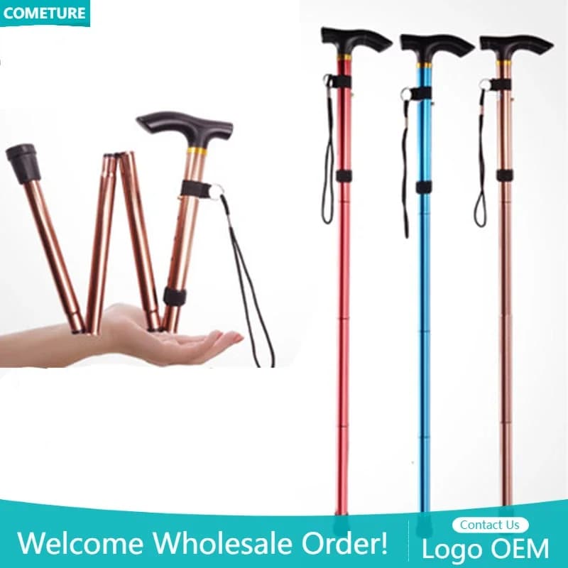 4 Section Adjustable Walking Stick Trekking Sticks Folding Aluminum Alloy Ultralights Comfortable T Handles
