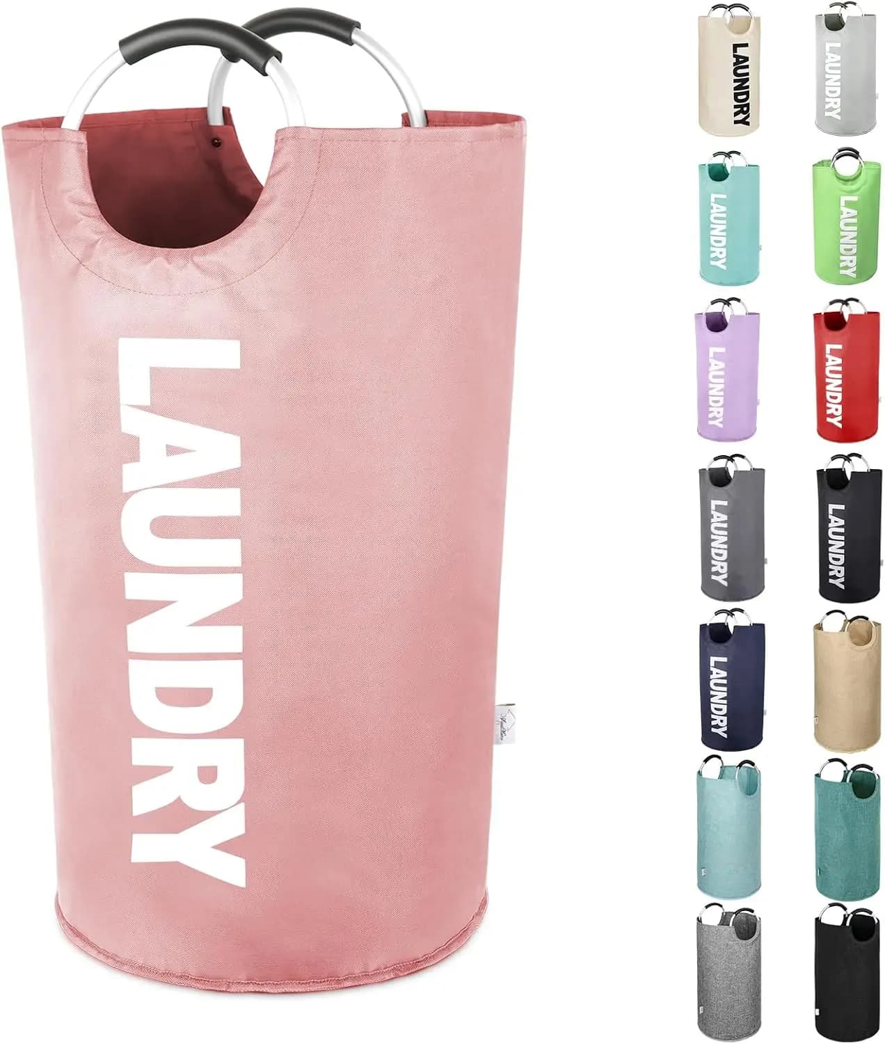 Large Laundry Basket, 95L Laundry Hamper Bag with Handles, Freestanding Tall Dirty Clothes Hamper, Collapsible Portable Laundry Bin for Dorm Bedroom, Thick Sturdy Fabric, Pink