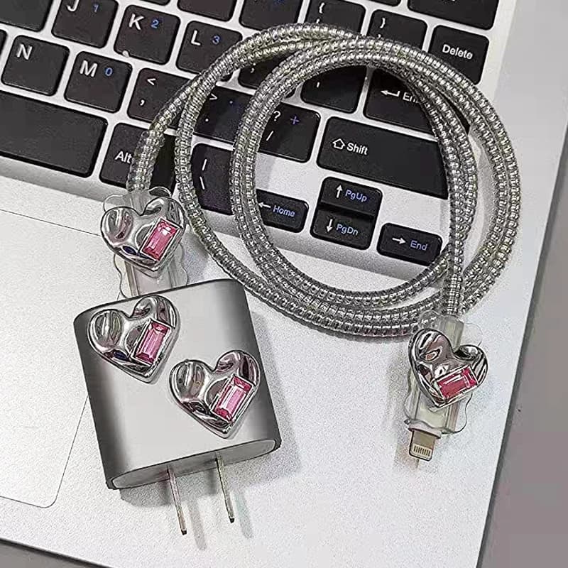 Custodia protettiva per caricabatterie per iPhone 15 14 13 12 18W 20W Caricatore originale 3D Argento Gestione linea dati Avvolgitore a spirale protettivo