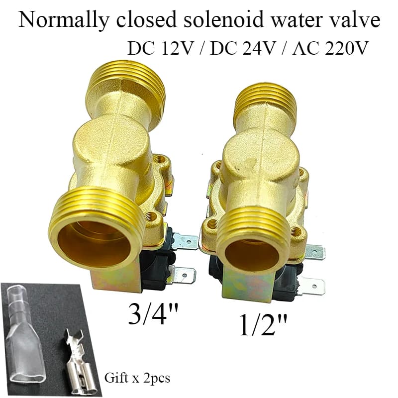 Elettrovalvola Elettrica DC12V/24V AC 220V, Filettatura Maschio 1/2" 3/4", Normalmente Chiusa, Valvola di Controllo Acqua in Ottone DN20