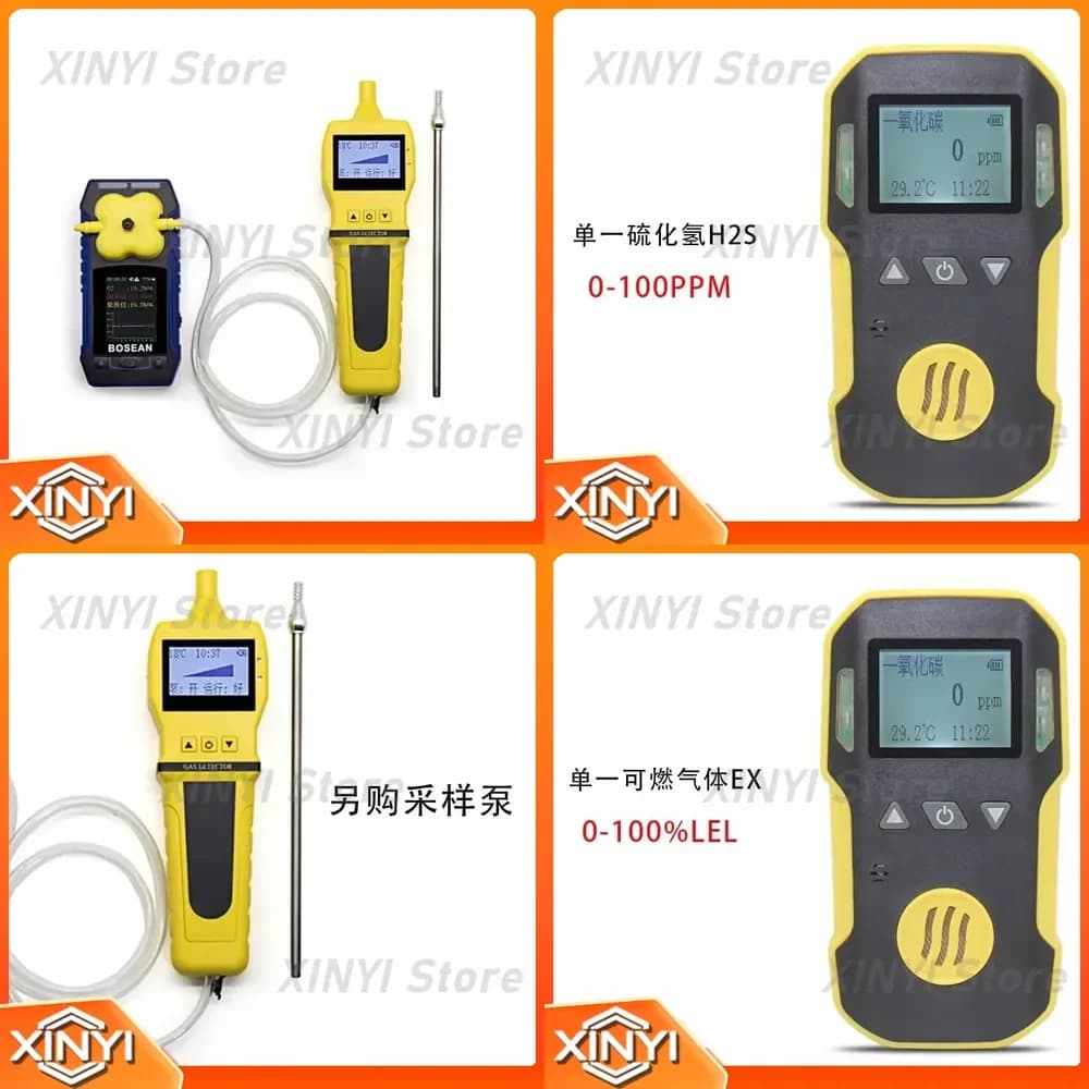 Four-in-One Gas Detector for Combustible Gas Oxygen Carbon Monoxide Hydrogen Sulfide Toxic Gas Detector Alarm Safety