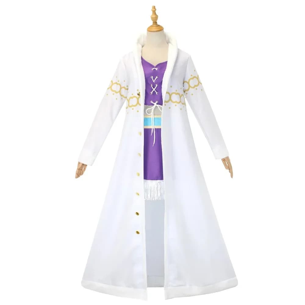 Nico Robin Cosplay Costume Anime One Piece Purple Dress Uniform Long Fur Collar White Cloak Punk Outfit Halloween Kostume