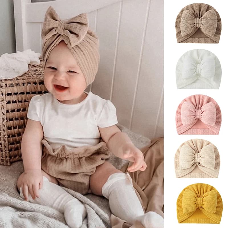 Cappellino Turbante con Fiocco per Neonati, Morbido Copricapo Indiano per Bambine, Berretto Monocolore per Neonati, Copricapo per Bambini