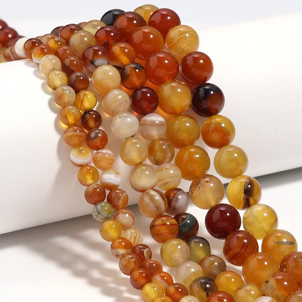 1 Strand Natural Agate Stone Beads 6 8 10mm Amber Color Round Loose Beads For DIY Jewelry Making Bracelets Necklace Accessories