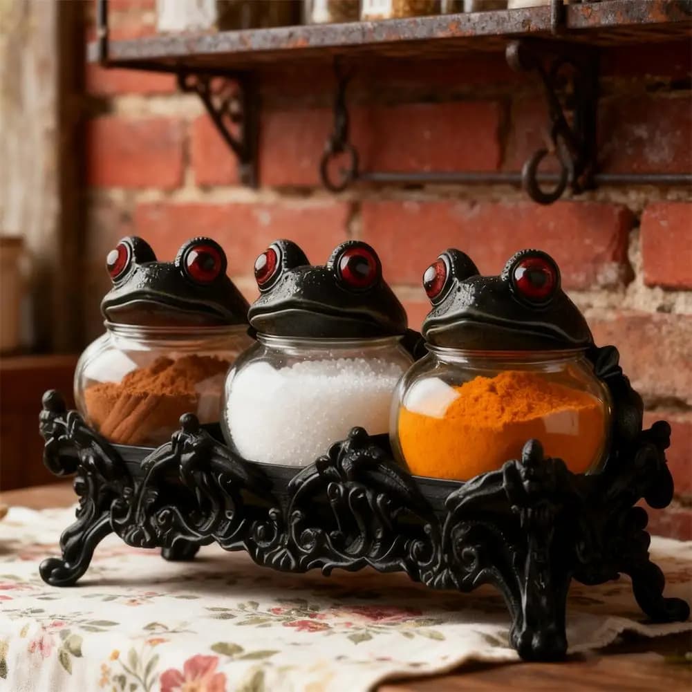 Handcrafted Witchy Frog Apothecary Spice Jars Clear Seasoning Jars 3pcs Frog Spice Jar Set Spice Containers For Salt Pepper