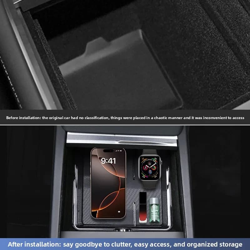 Center Console Organizer for Tesla Model 3 Highland & Model Y Juniper Armrest Storage Box with Sliding Drawer 2Pcs Interior