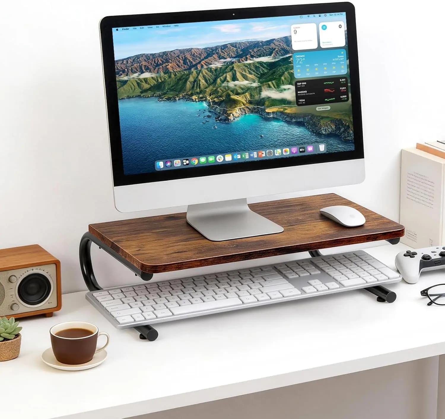 Supporto per Monitor in Legno e Metallo per Scrivania, Supporto per Laptop e Stampante, Marrone Rustico