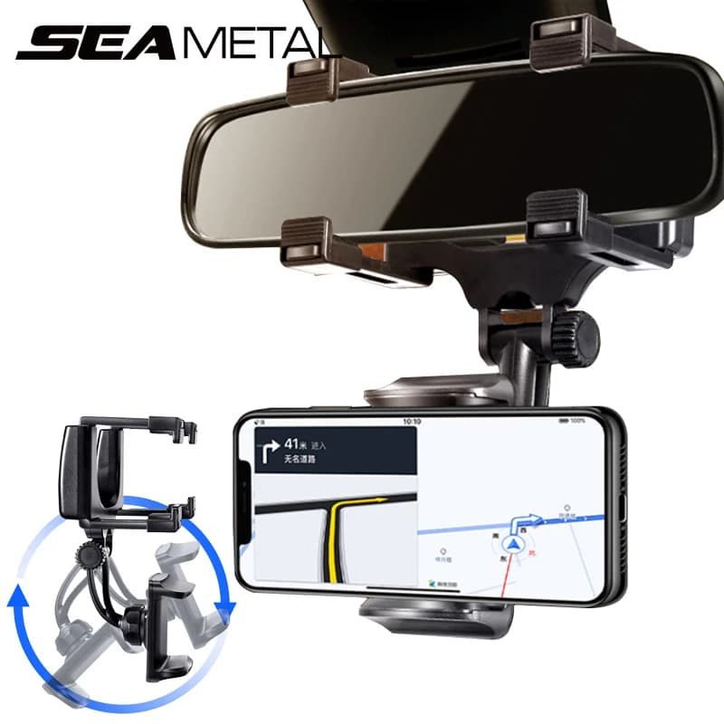 SEAMETAL Mirror Phone Support for Car, Free Spin, Adjustable, Standing Support for Smartphone, Navigation Bracket