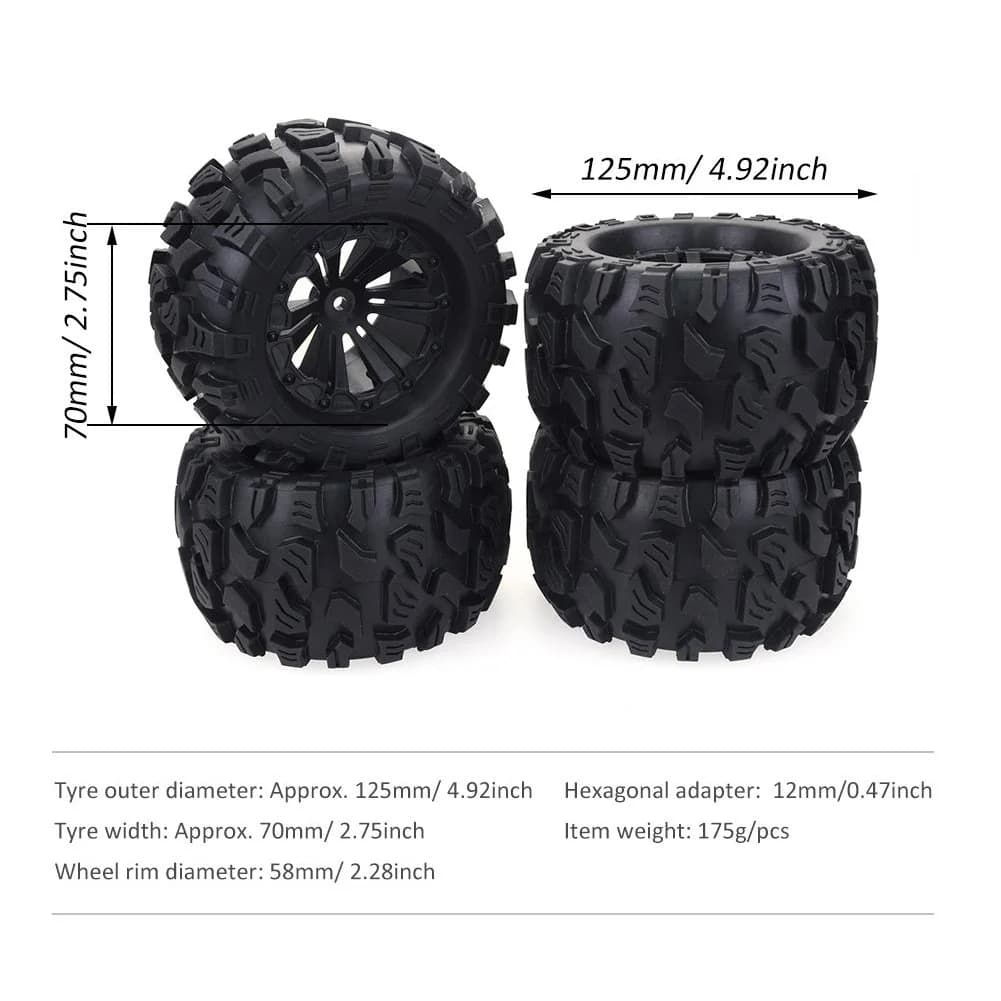 ZD Racing 4 pz 125MM 1/10 Monster Truck pneumatico gomma rocce pneumatici 12mm ruota esagonale per RC Crawler Axial Traxxas Tamiya Kyosho