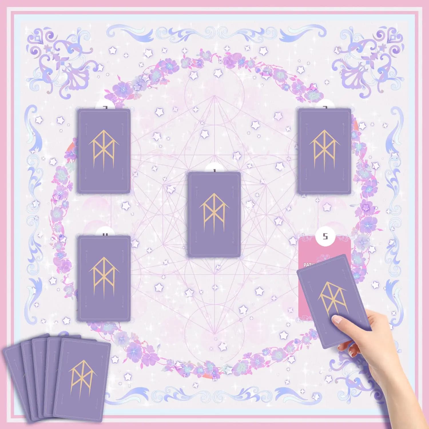 Telo per Tarocchi, Tovaglia Altare Stampata con Fiori Rosa, Tappetino per Pendolo Tarocchi per Divinazione e Giochi di Stregoneria