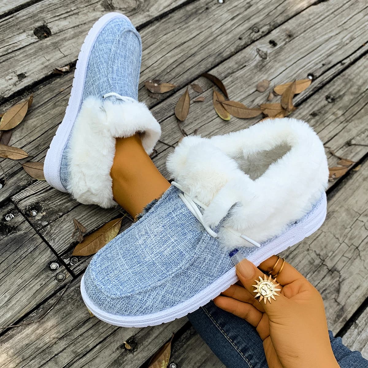 Stivaletti da donna Stivali invernali in cotone caldo con fondo spesso Stivali da neve ispessiti foderati di grandi dimensioni da donna Scarpe casual con punta tonda da donna