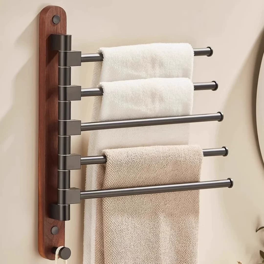 Portasciugamani Girevole in Legno Nero, Barre Portasciugamani da Parete, Portasciugamani Pieghevole per Bagno, Porta Asciugamani da Bagno