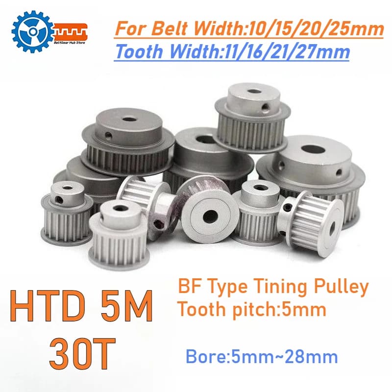 HTD 5M 30 tooth synchronous pulley, 5mm to 28mm hole for 10mm, 15mm, 20mm, 25mm straps, applicable to CNC routers and 3D printers