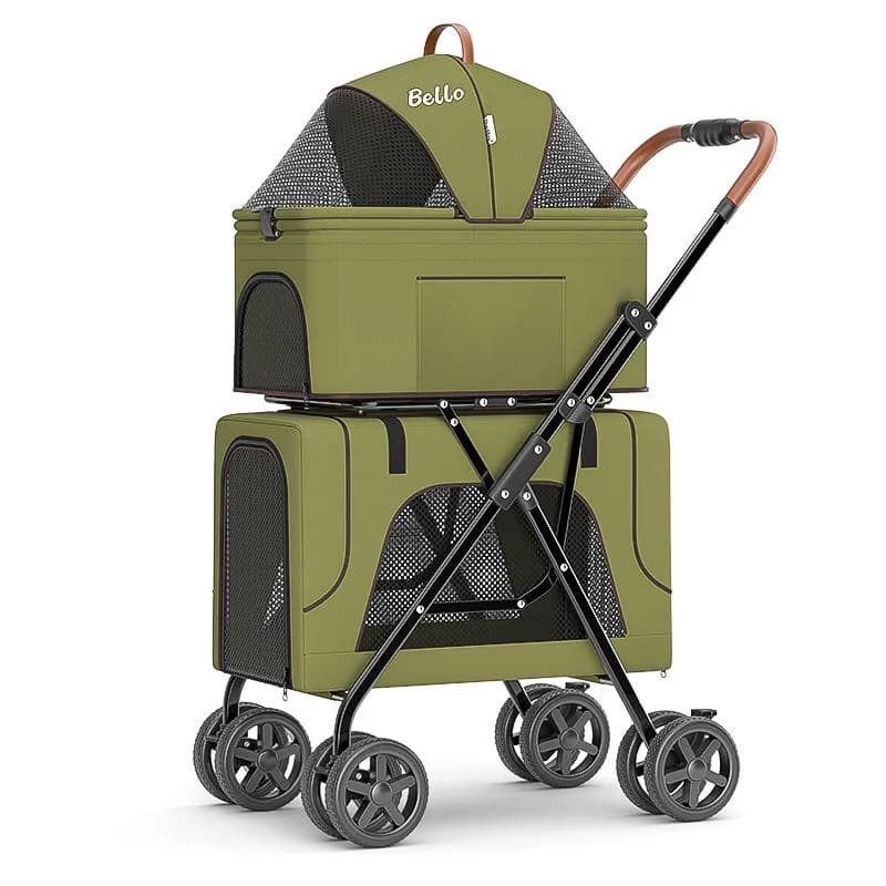 Luxury Double Decker Pet Stroller for Cats Dogs 3 in 1 Pet Carriers & Travel Products Folding Trolleys with Removable Carrier
