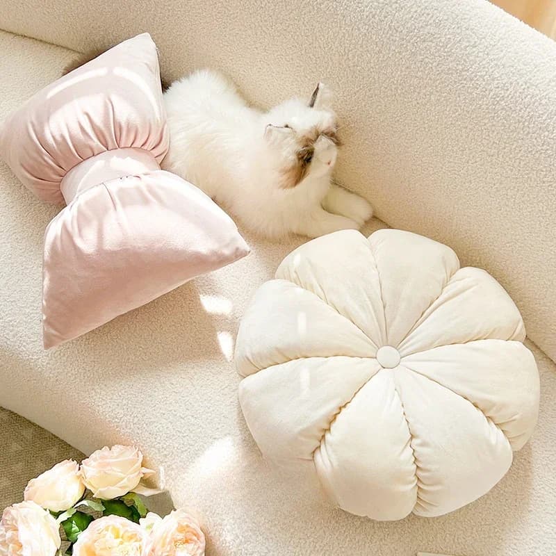 Cuscino decorativo X-S con fiocco rosa, morbido cuscino per la camera da letto, cuscino per la schiena con fodera e imbottitura futon.