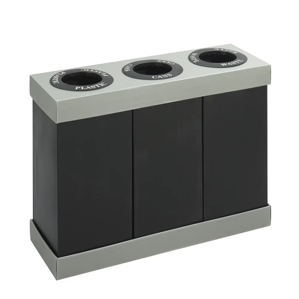 Trash Can Recycle Bin Combo, 28 Gallon Each 3 Bin, At Your Disposal Recycling Center, Black Grey