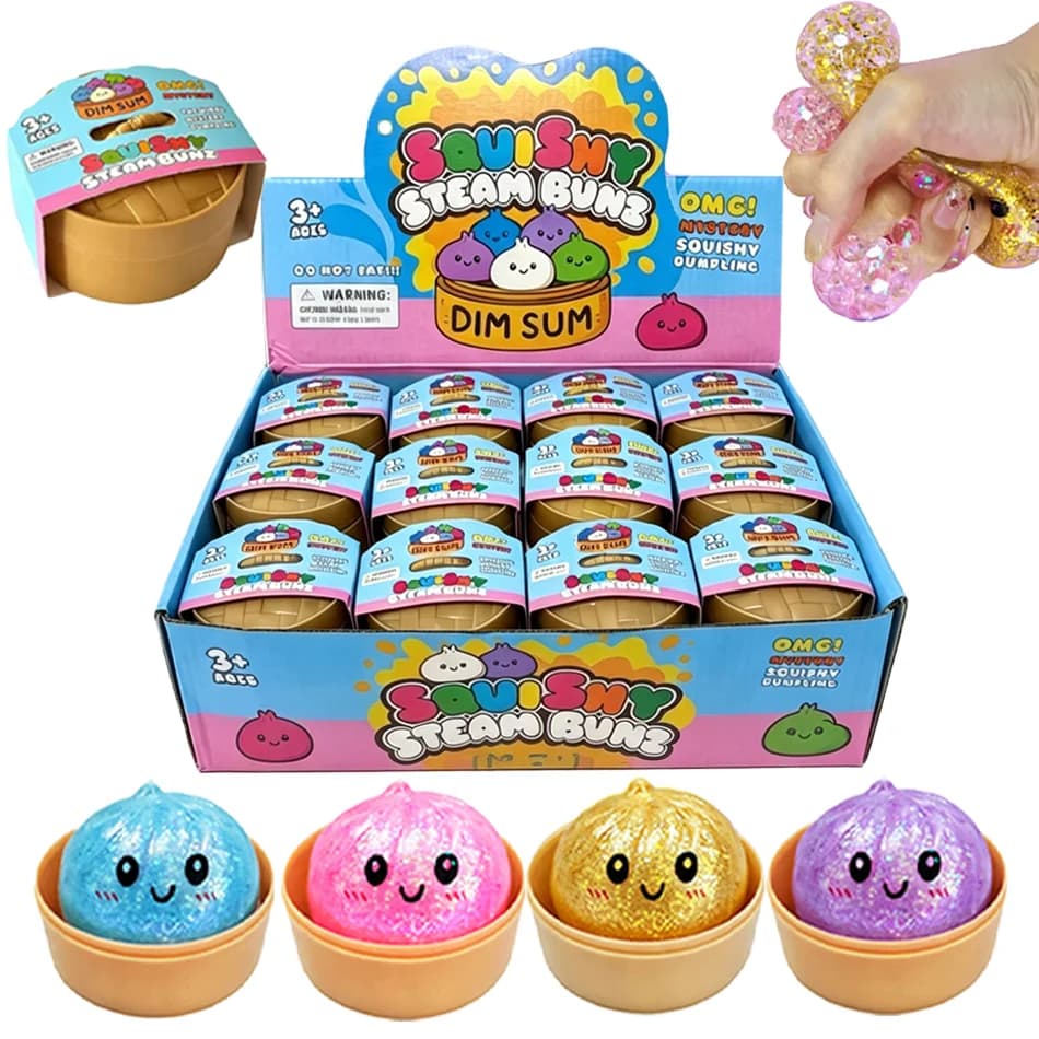 Cute Simulation Dumpling Squishy Glitter Hidden Edition Dumplings Sensory Steamer Soft TPR Dough Ball for Stress Relief