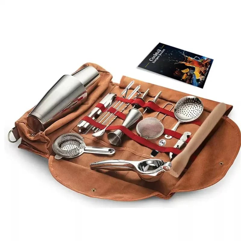 Bar Tool Bag, Mixology Roll Up Kit, Empty Bartenders Organizer Pouch for Cocktail Shaker & Barware Storage