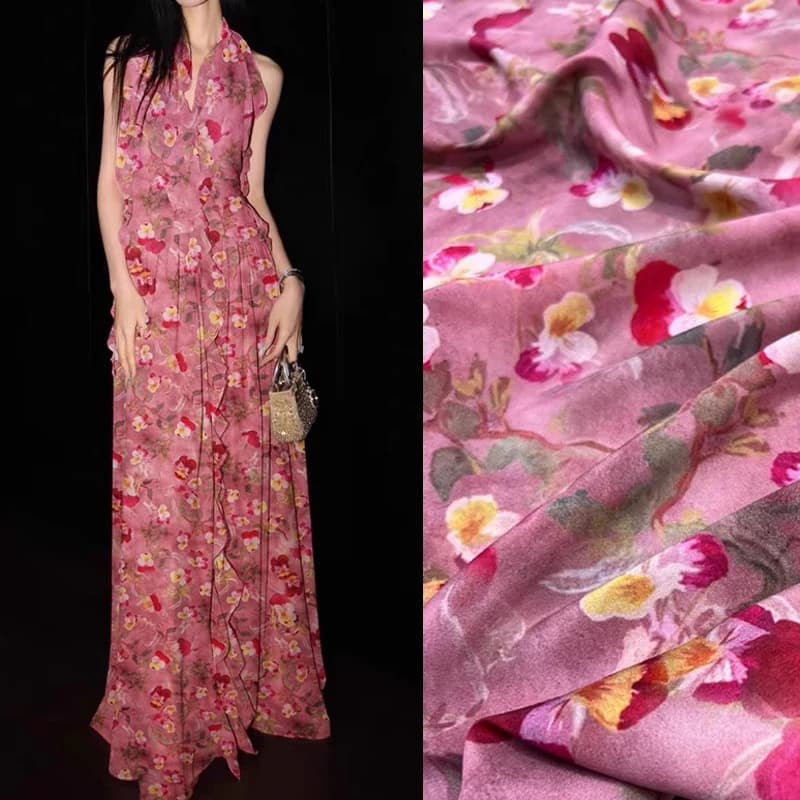 Gorgeous Floral Printed Silk Crepe de Chine Fabric for Sewing Summer Dress Pants Skirt Pajamas Silk Fabric 140CM Wide 18MM R2536