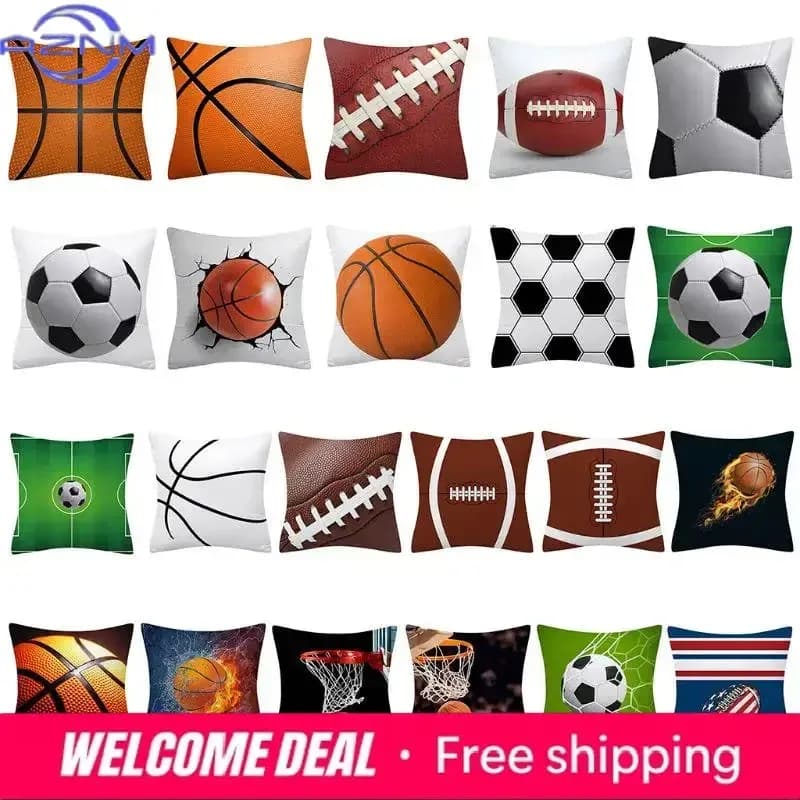 Fodera per cuscino sportiva, rugby, calcio, basket, decorazione, fodera per cuscino quadrata, stampata su un lato, 1 pezzo (senza nucleo del cuscino)