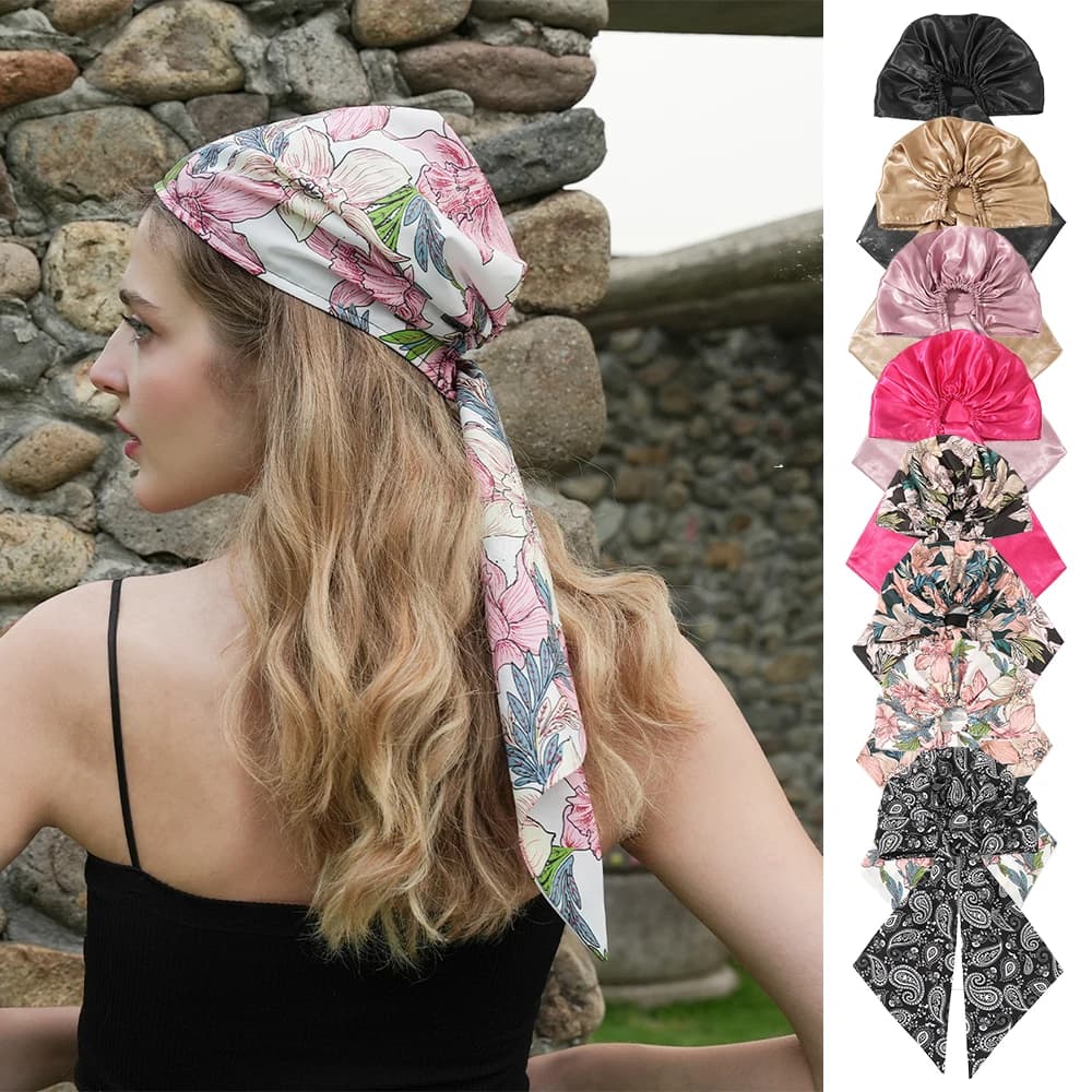 Floral satin ribbon Pirate scarf Fabric hair pattern Hair scarf Fasce per donna Party headdress Turbante Hair strap