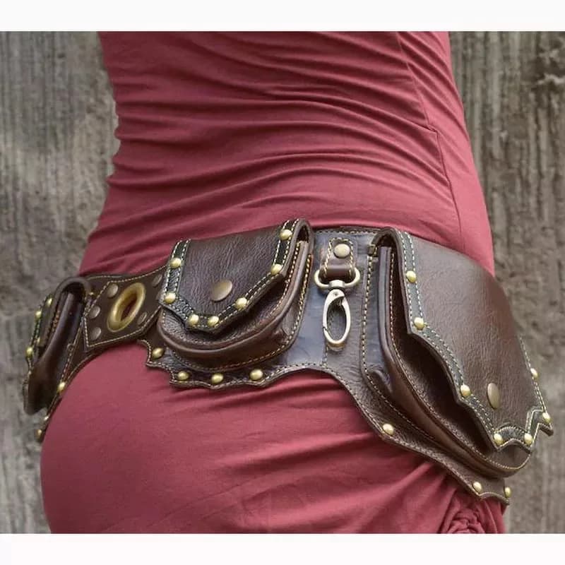 Borsa da cintura multiuso in pelle PU Steampunk medievale Tasca da donna Fanny Pack Cavaliere vichingo Cosplay Borsa da fianchi vintage Puntelli da festival