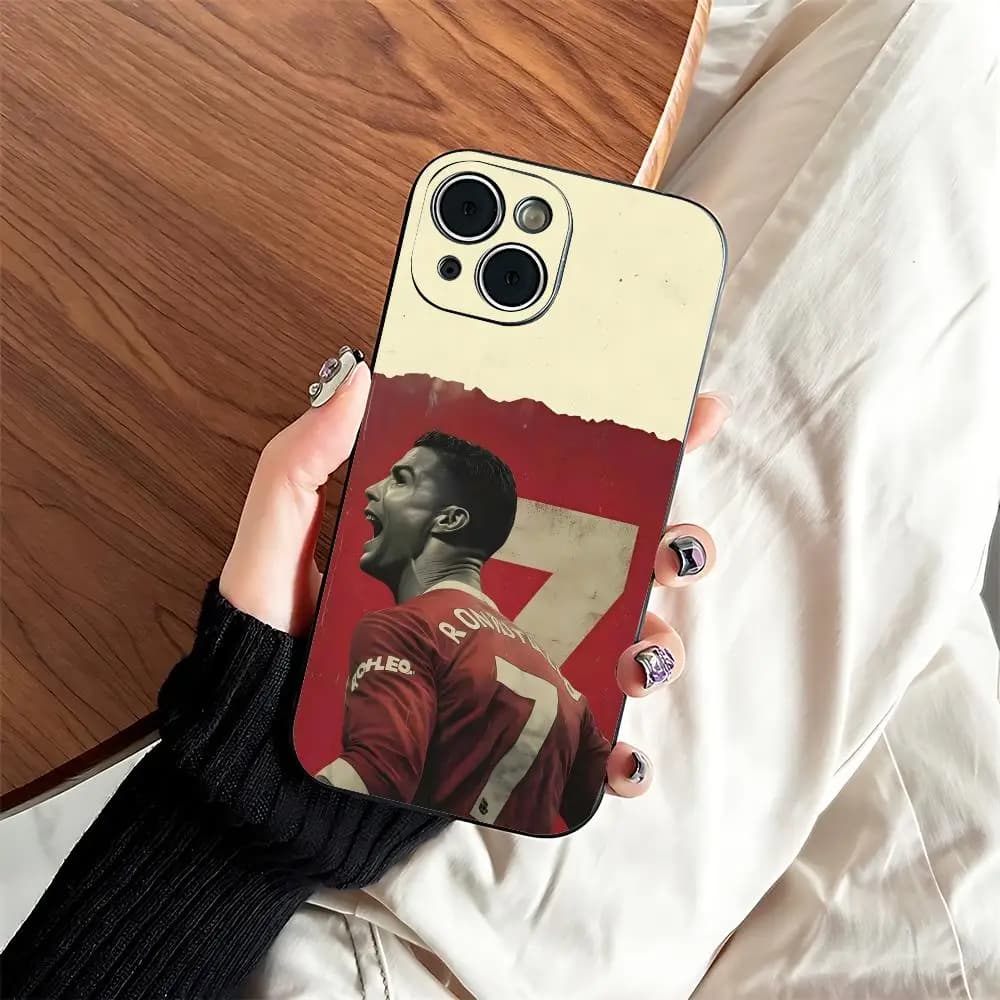 Cover per telefono sportiva C-Cristiano Ronaldo Nera Opaca Morbida Antiurto per iPhone 13/14/15/16/17 Pro Max