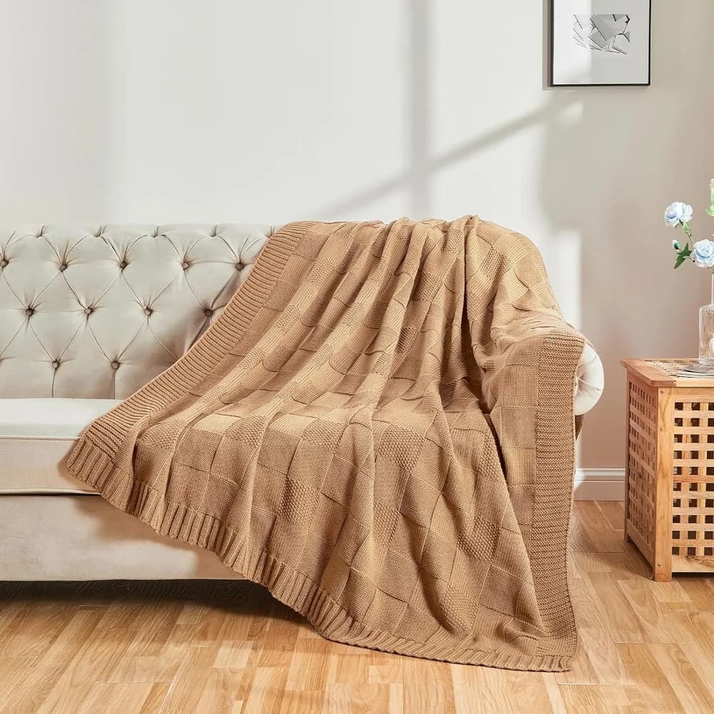 Bohemian Knitted Throw Blanket Lightweight Soft Camping Blanket for Outdoor Picnic, Travel & Beach
