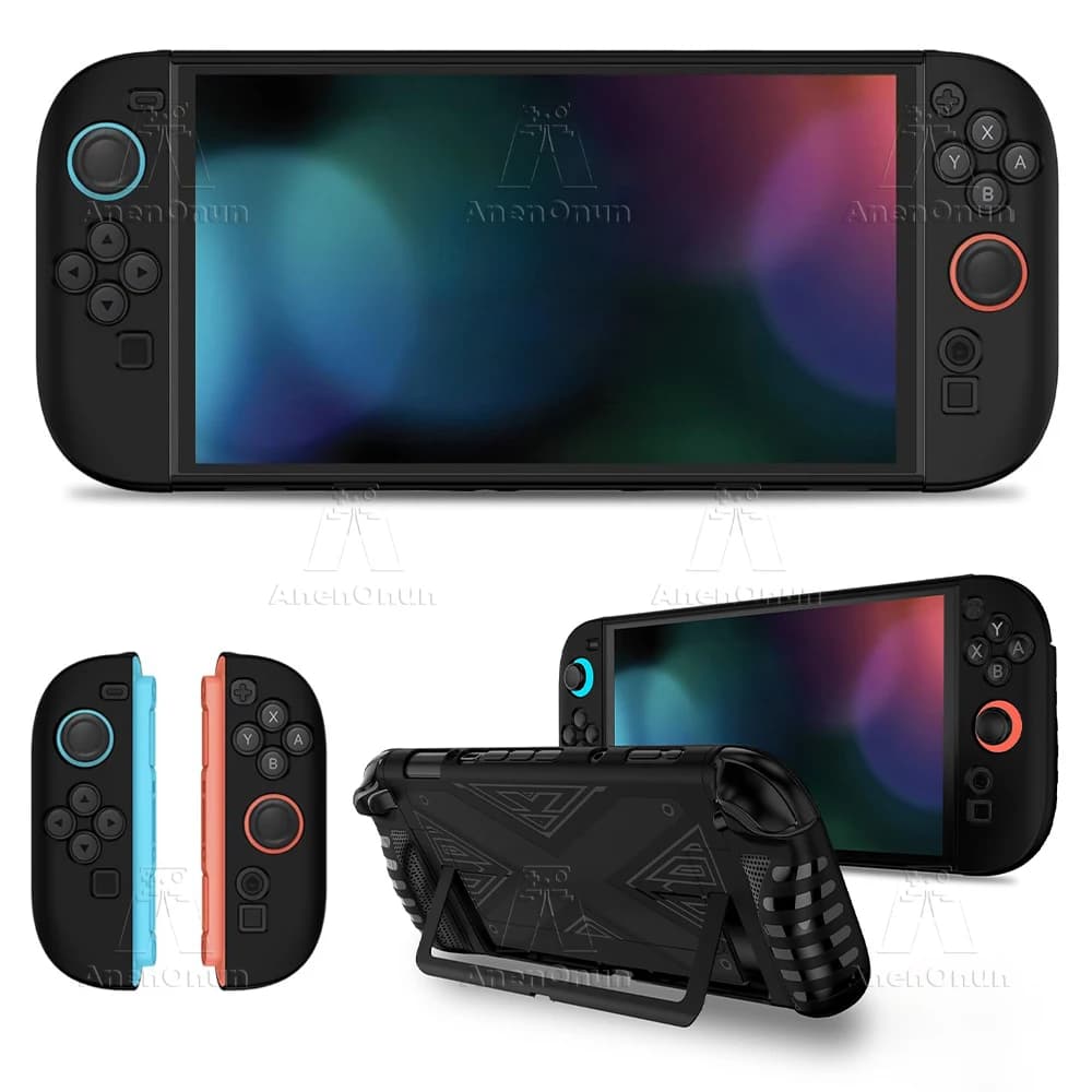 Switch 2 Custodia divisa in TPU + PC Protezione completa Antiurto Antigraffio Durevole Guscio morbido Impugnatura antiscivolo Pelle a copertura totale - Nero