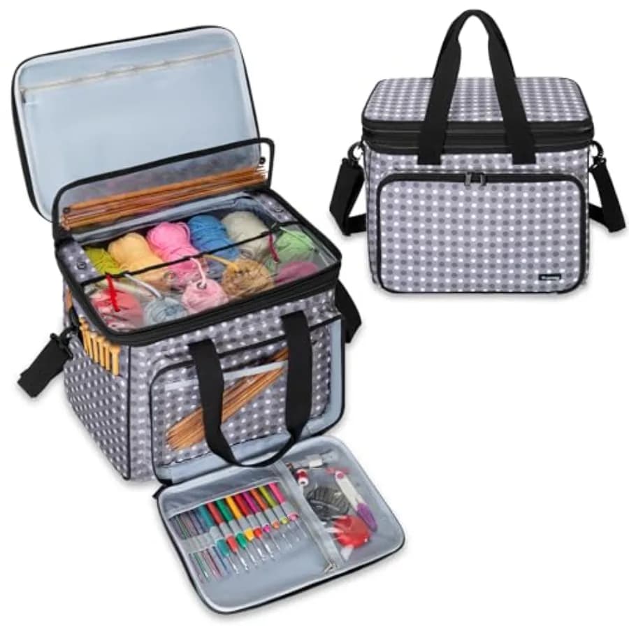 Borsa per Lavori a Maglia con Divisorio e Coperchio, Organizzatore Portatile per Accessori e Ferri da Maglia, Ideale per il Lavoro a Maglia