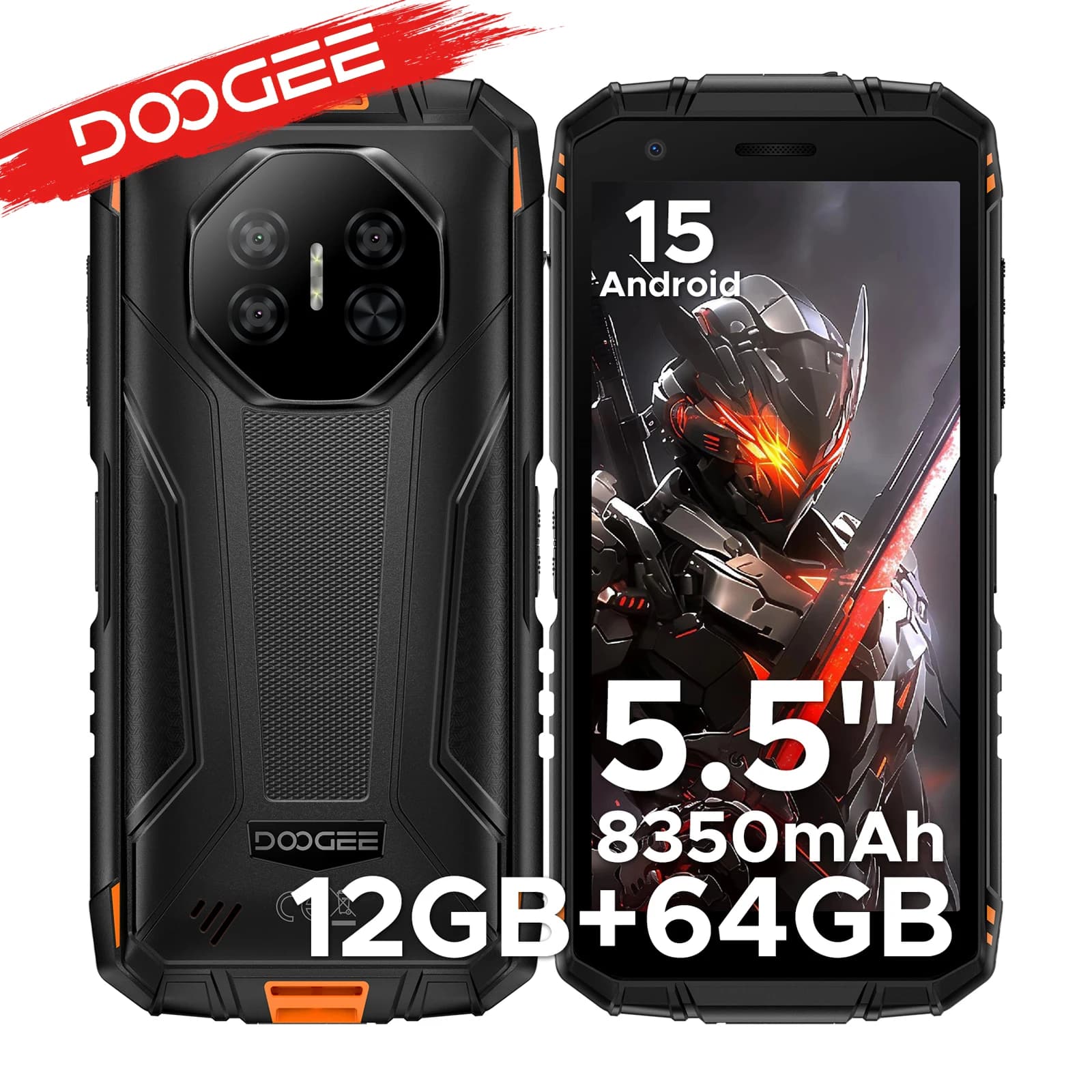 DOOGEE Fire 3 Smartphone Rugged da 5.5 pollici, 12GB RAM (3+9), 64GB ROM, Batteria da 8350mAh, Android 15, Supporto Widevine L1, Google Pay, NFC