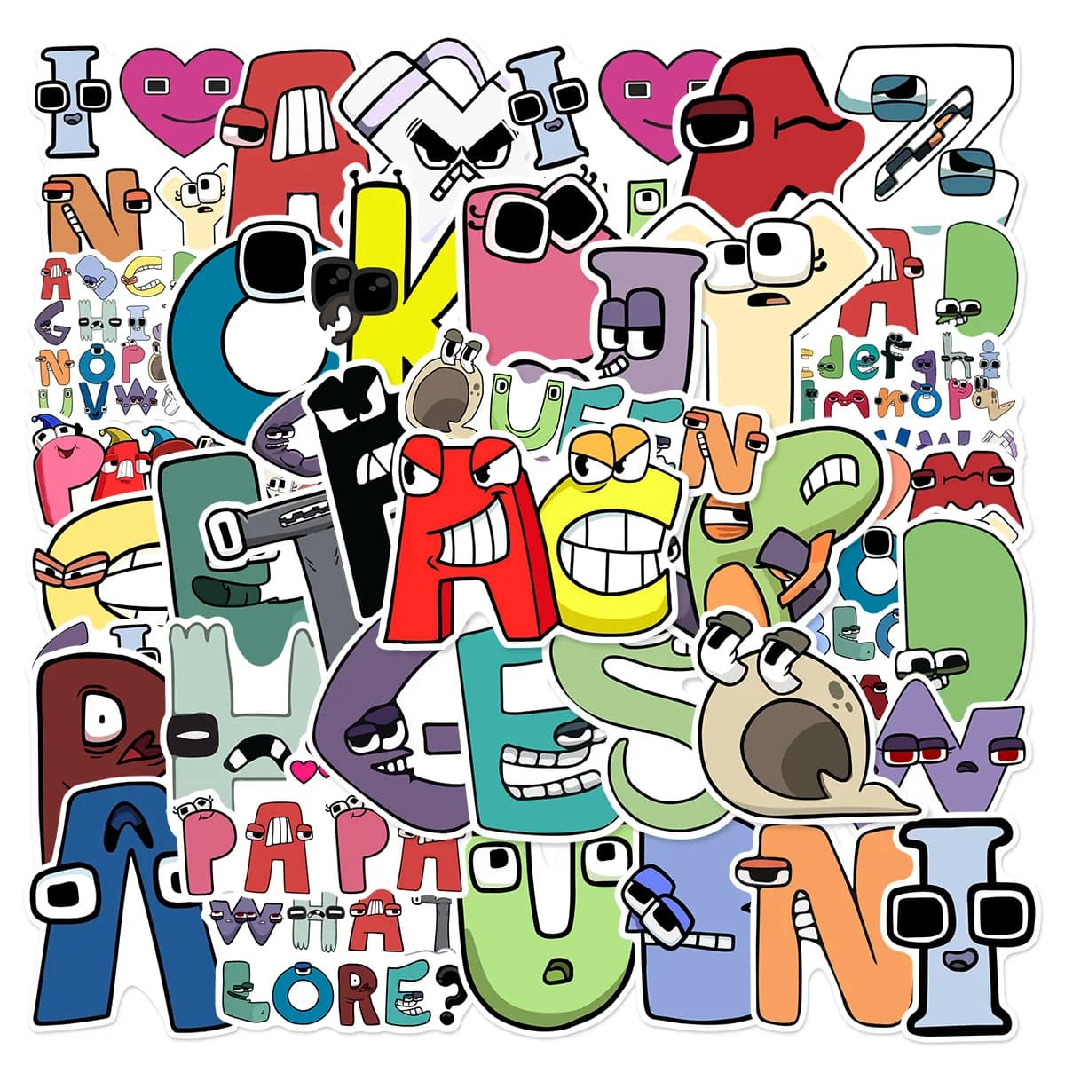 10/30/50pcs Alfabeto Lore Lettere Leggenda Cartoon Graffiti Adesivi Divertente Decorativo Del Partito Tazza di Acqua Del Telefono Mobile Borsette adesivo