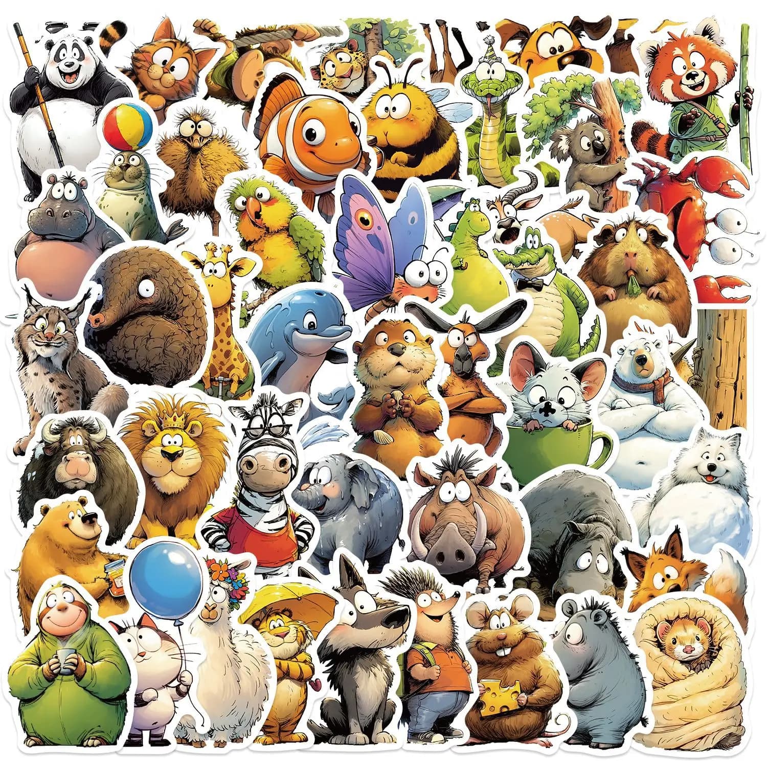 50-100 Pezzi Adesivi Divertenti con Animali Cartoon, Decorativi per Chitarra, Quaderni, Valigie, Fai-da-Te, Impermeabili, per Cancelleria