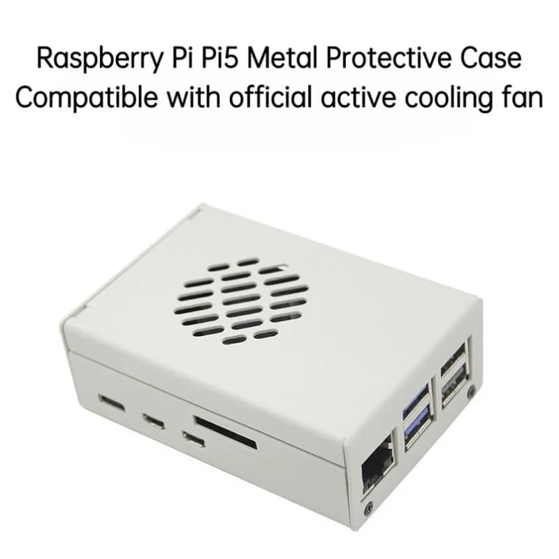Raspberry Pi 5 Metal PWM Fan Case Cooling Enclosure Black White