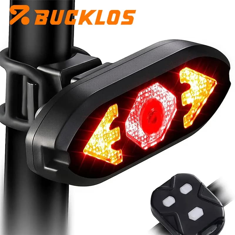 BUCKLOS Bicycle Rear Lights with Direction Indicators, Wireless Remote Control, MTB Rear Light and Road Rear with Clacson, Rechargeable Lamp for Cycling
