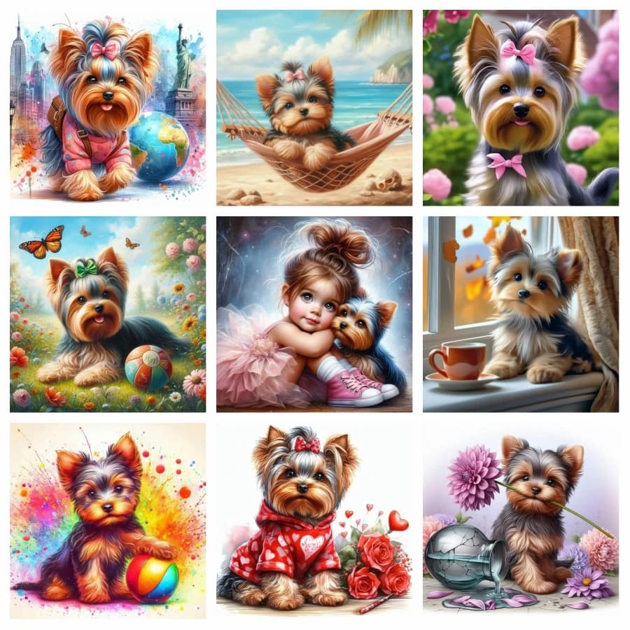 1PC Quadro senza cornice con simpatico Yorkshire Terrier, pittura diamantata 5D, piccolo cucciolo, ricamo a punto croce, fai da te, regalo fatto a mano