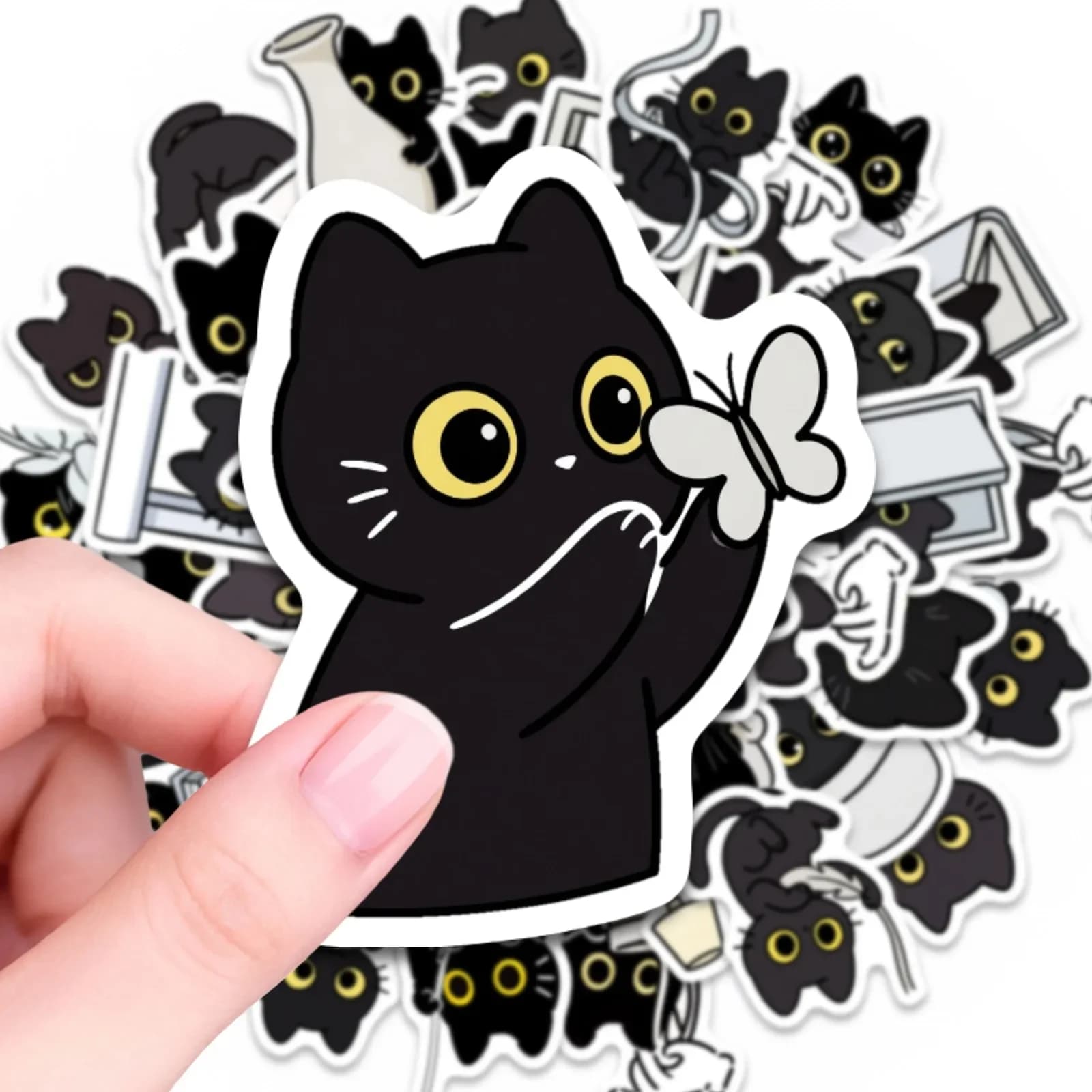 50 Cat Life Stickers - Waterproof Cartoon Decal, Black Cat Daily Pattern Design, Suitable for Handbook Diary Notebook Stationery Decoration, Healing Aesthetics DIY Sticker Pack