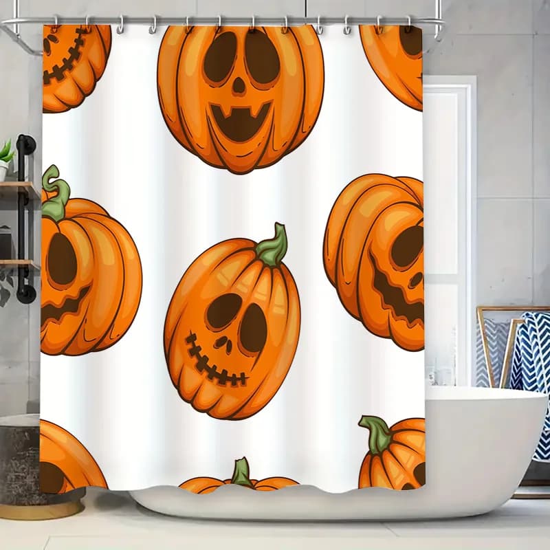 Tenda da doccia di Halloween con zucca arancione, decorazioni per la casa, set di rivestimenti impermeabili per il bagno, per la decorazione della camera da letto dei bambini