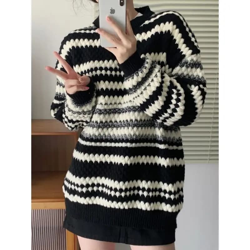 Pullover larghi a righe lavorati a maglia stile pigro Top Abbigliamento donna Maglioni casual a contrasto a maniche lunghe Moda coreana Primavera Autunno