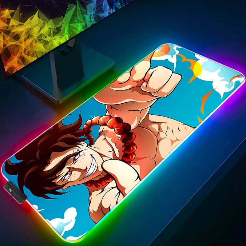 Tappetino per mouse LED RGB Tappetino per tastiera portatile Tappetino per tablet anime antiscivolo Accessori per PC Tappetino per mouse One Piece Portgas·D· Ace Tappetino per scrivania da gioco
