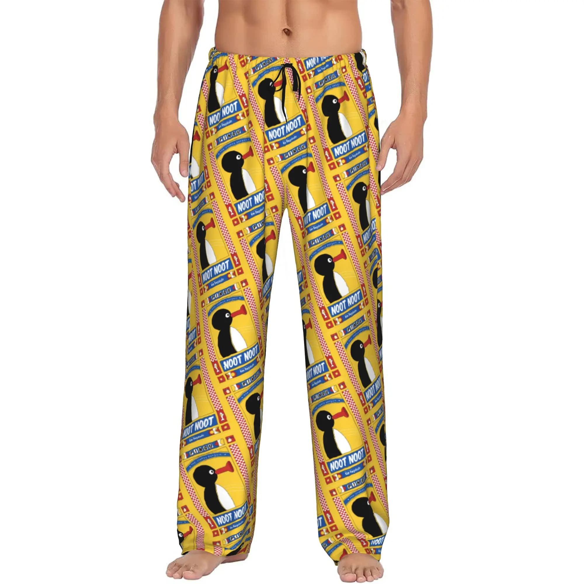 Pantaloni Pigiama Personalizzati da Uomo con Stampa Noot Noot Pingu, Abbigliamento da Notte con Pinguino e Tasche