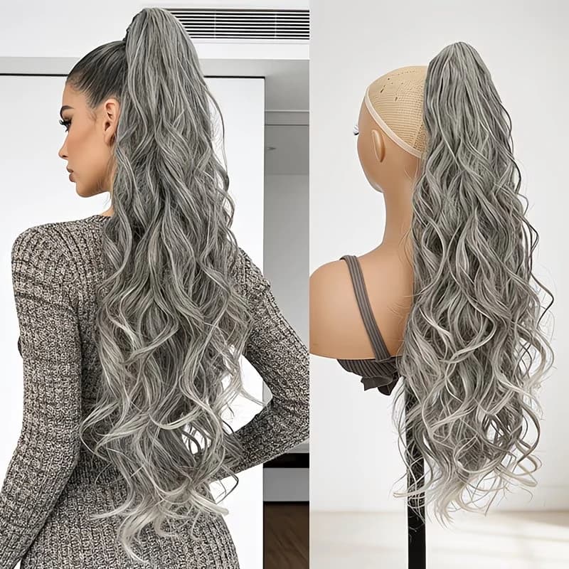 Synthetic 26Inch Long Curly Claw Clip Layered Body Wave Ponytail Extension Fashion Hairpiece for Women Party Daily Use