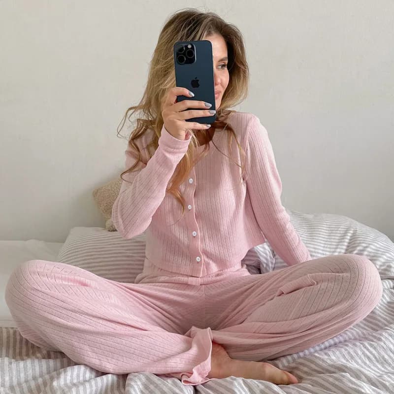 Nuovo autunno e inverno lavorato a maglia sciolto confortevole traspirante pantaloni a maniche lunghe pigiama abito da donna vestiti per la casa