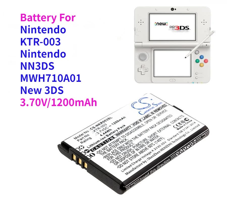Game Console Battery For Nintendo:NN3DS,MWH710A01,New 3DS,KTR-003,--1200mAh / 4.44Wh--Li-ion--3.70V