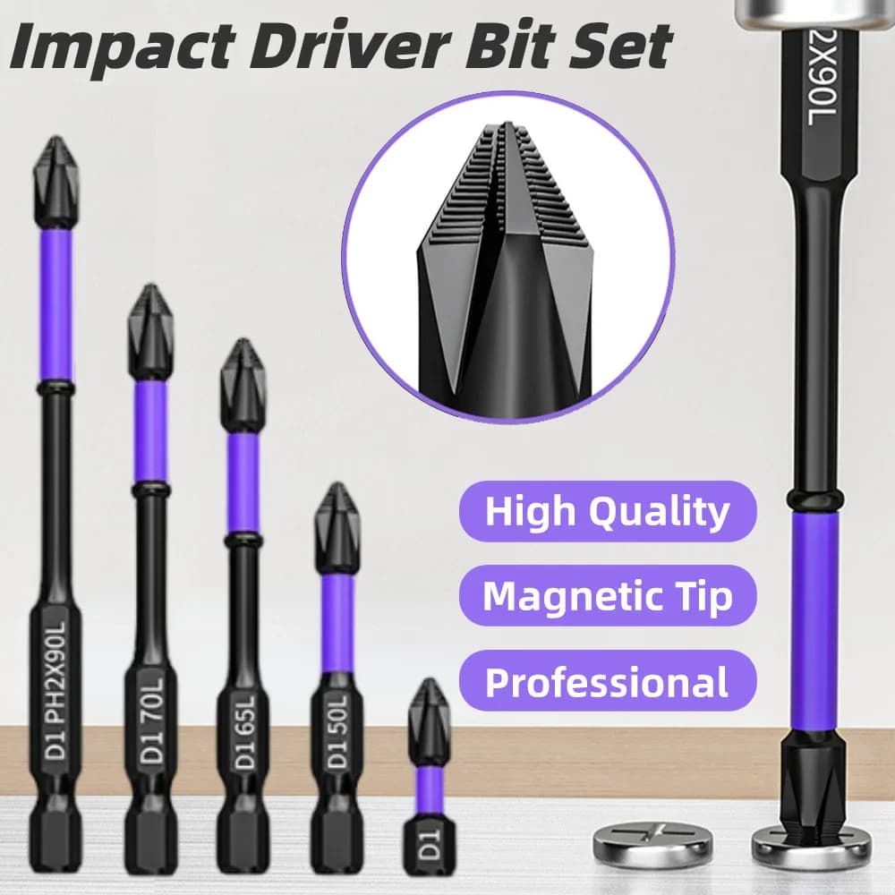 Forti punte magnetiche per cacciavite a croce D1 set di punte per cacciavite a percussione antiscivolo con testa in lotti antiurto ad alta durezza per la perforazione di potenza
